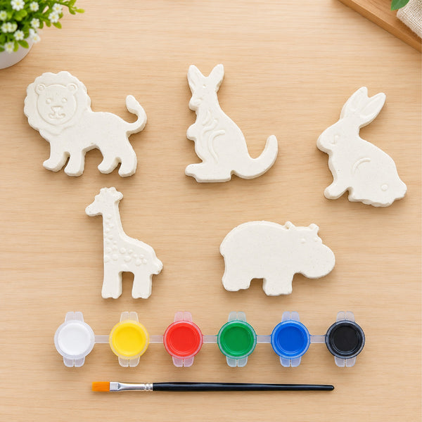 Todfod DIY Wild Animal Painting Kit for Kids | 5 Animal-Shaped Figures with 6 Paint Colors and Brush | Creative Art and Craft Activity Set