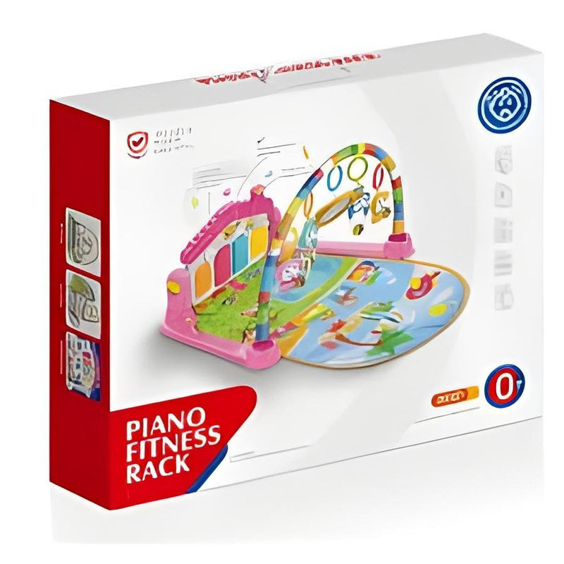 Box of a piano fitness rack toy with colorful design on a white background