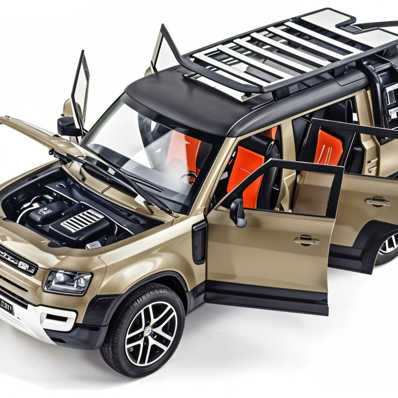 Model SUV with open doors and engine compartment on a white background