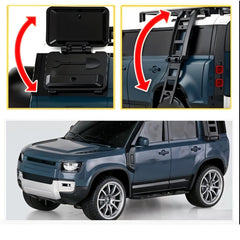 Blue SUV with open cargo area and ladder on a white background