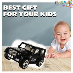 Child with a toy car and text 'Best Gift for Your Kids' on a gray background