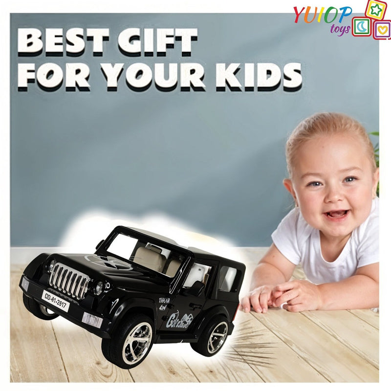 Child with a toy car and text 'Best Gift for Your Kids' on a gray background
