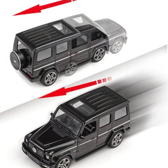 Black toy SUV with a white background