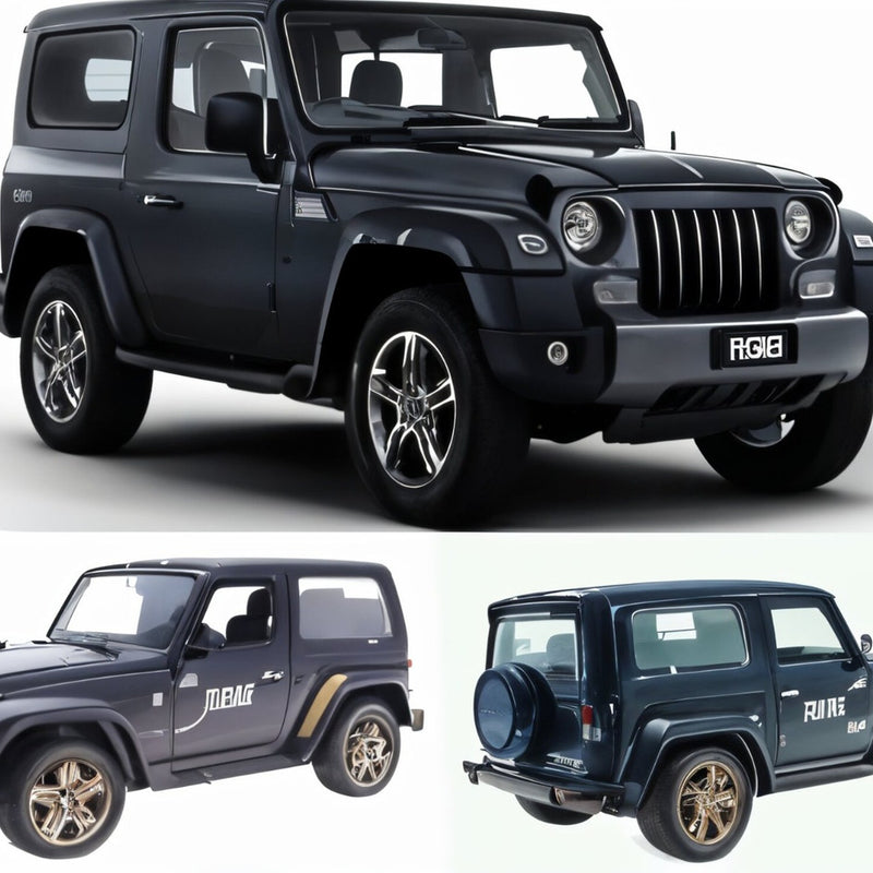 Three views of a black SUV on a white background