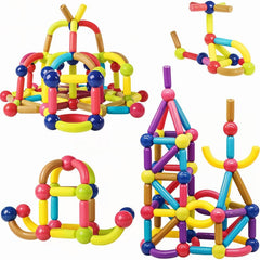 Colorful magnetic building blocks set on a white background