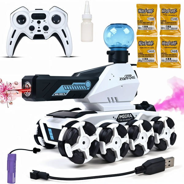 Todfod Remote Control Battle Tank with Water Spray, LED Lights, 8|Wheel Drive, 18.5 x 27 x 15 cm, White

