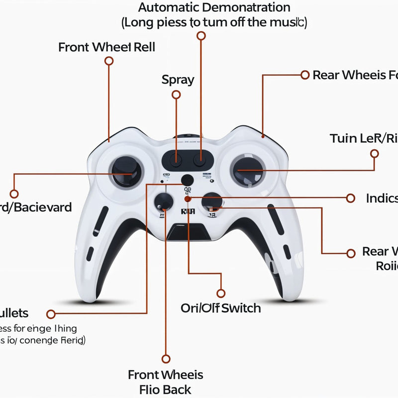 Diagram of a controller with labeled buttons on a white background