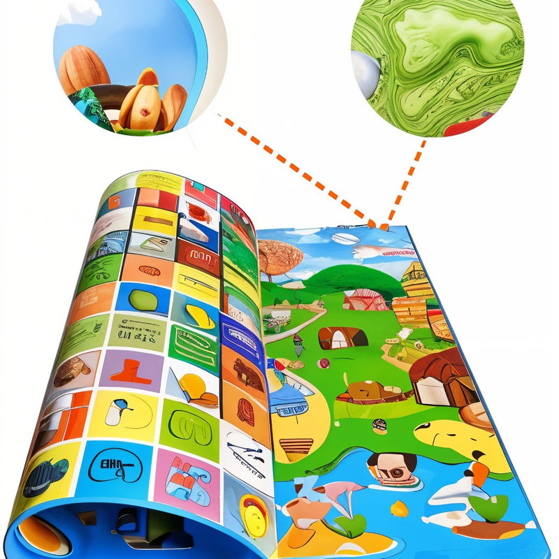Todfod Double-Sided Kids Play Mat, Waterproof Educational Baby Crawling Mat, Large Size, Cartoon Design