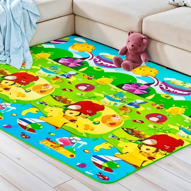 Todfod Double-Sided Kids Play Mat, Waterproof Educational Baby Crawling Mat, Large Size, Cartoon Design