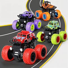 TodFod 4x4 Big Wheel Monster Truck Toy Cars | Set of 4 Pull Back Action Vehicles, 1:48 Scale, Purple Body with Green Wheels, Rugged Off-Road Design for Boys & Girls Ages 3+