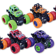 TodFod 4x4 Big Wheel Monster Truck Toy Cars | Set of 4 Pull Back Action Vehicles, 1:48 Scale, Purple Body with Green Wheels, Rugged Off-Road Design for Boys & Girls Ages 3+