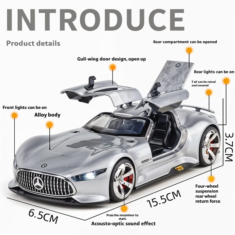 Todfod Mercedes Benz AMG Vision Gran Turismo Diecast Model Car | Scale Alloy Toy with Lights & Sound