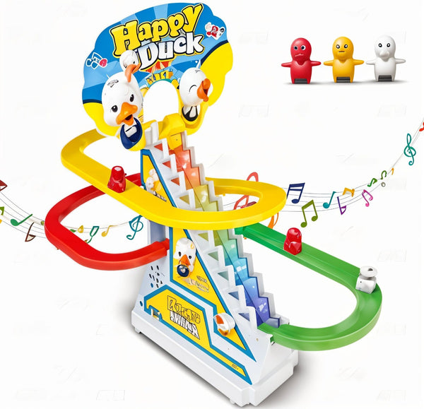 Todfod Musical Race Track Toy Set for Kids with 3 Vibrant Colored Tracks, Sliding Cartoon Characters, Sound Effects, Lights & Easy Assembly , Fun Racing Game for Toddlers & Boys Girls