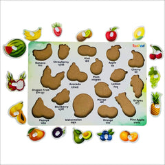 Todfod Wooden Fruit Puzzle Board for Toddlers | 16 Piece Peg Puzzle with English & Hindi Labels | Montessori Educational Toy for Kids Age 2+ | Safe & Durable Learning Puzzle Game