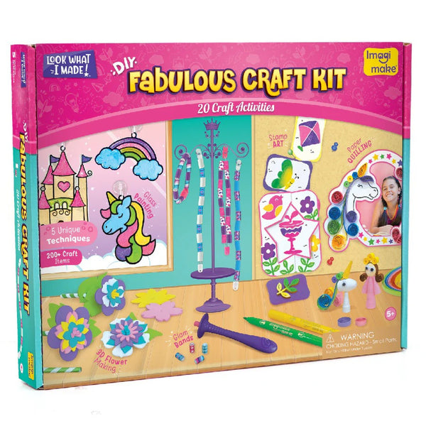 Imagimake Fabulous Craft Kit 5 in 1 Arts & Crafts Set for Kids Glass Painting, Paper Quilling, Stamp Art & More Fun DIY Gift for Girls Ages 5-9