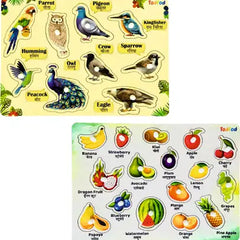 Todfod Wooden Jigsaw Puzzle Birds & Fruit Character For Kids