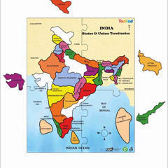 Colorful map of India with states and territories on a white background