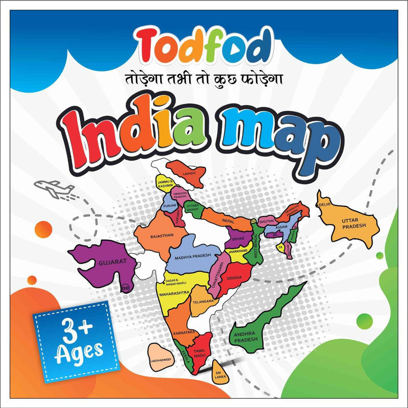 Colorful map of India for children with Todfod branding