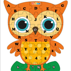 Todfod Owl Shaped Wooden Jigsaw Puzzle English Alphabets Orange Yellow | 36 Pieces