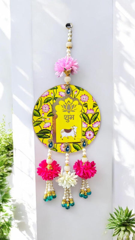 Smaran Shubh Labh Door Hangings Handmade Wall Door Side Torans | Latkan Jhumar Bandhwar for Home Entrance | Traditional Festival, Diwali, Navratri, Wedding Decoration (Set of 2) (Subh Labh 2)