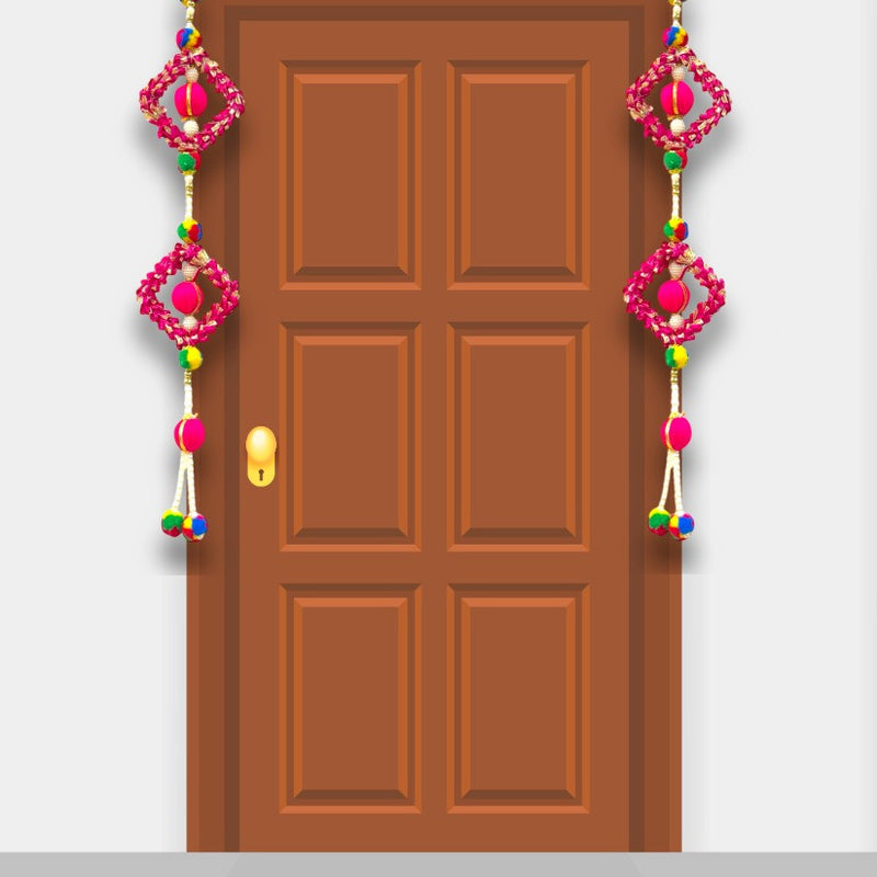 Smaran Pompom Door Side Hanging Latkan Decoration for Festive/Diwali Decor/Navratri/Pooja/Wedding Traditional Handicraft Hanging Main Door Entrance Decorative Toran Latkan (Pink)