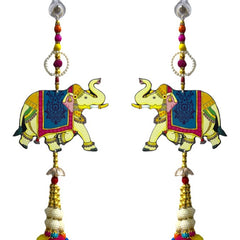 Pair of colorful elephant earrings on a white background
