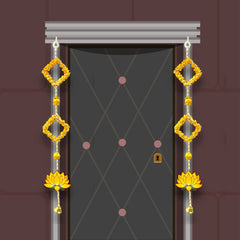 Smaran Golden Latkan for Door Decoration Ideal for Festive, Diwali Decor, Navratri, Pooja, Wedding Handmade Traditional Torans for Entrance Door (Lotus Latkan)
