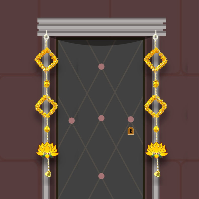 Smaran Golden Latkan for Door Decoration Ideal for Festive, Diwali Decor, Navratri, Pooja, Wedding Handmade Traditional Torans for Entrance Door (Lotus Latkan)