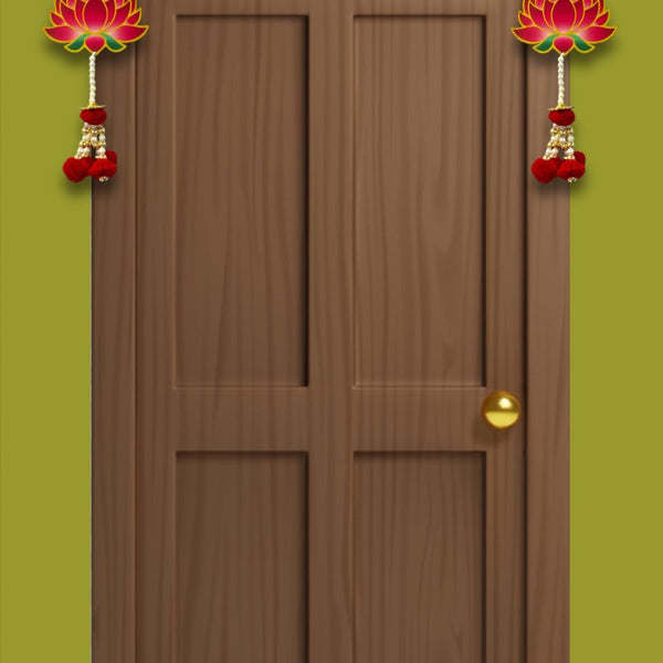Smaran Lotus Door & Wall Hanging Latkan for Decoration Traditional Handmade Thoranam for Diwali Festival Pooja Wedding Home and Office Wall Decoration Door Entrance Latkan (Pink Lotus Hangings)