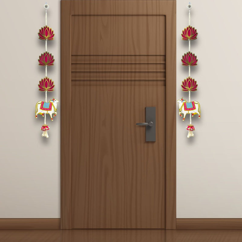 Smaran Cow Lotus Door Wall Latkan Hangings for Diwali, Navratri, Pooja, Festival Home, Office Decoration Traditional Handmade Hanging Main Door Entrance Decorative Toran