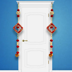 Smaran Pompom Door Side Hanging Latkan Decoration for Festive/Diwali Decor/Navratri/Pooja/Wedding Traditional Handicraft Hanging Main Door Entrance Decorative Toran Latkan (Red)