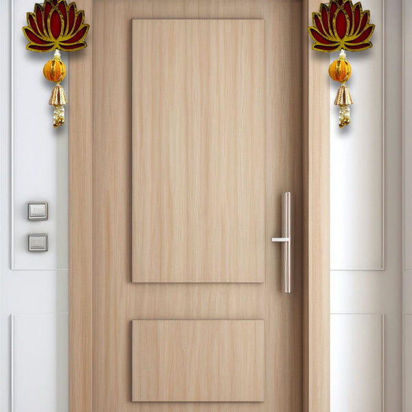 Smaran Lotus Door & Wall Hanging Latkan for Decoration Traditional Handmade Thoranam for Diwali Festival Pooja Wedding Home and Office Wall Decoration Door Entrance Latkan (Red Lotus Hangings)