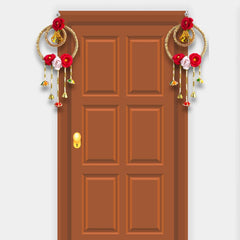 Decorative door with floral and bell decorations on a white background