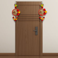 Smaran Ridhi Sidhi and Artificial Flowers Parrot Wall Hanging Latkan Dream Catcher for Home/Office Decor Hancrafted Wall Hanging/Side Door Hanging for Diwali, Navratri Pooja Festival Decoration