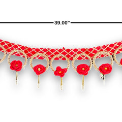Decorative red and gold border with floral patterns on a white background