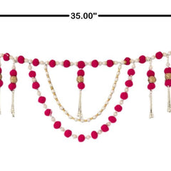 Decorative garland with pink and gold elements, shown with measurements on a white background.