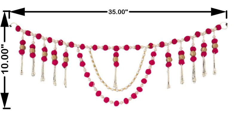 Decorative garland with pink and gold elements, shown with measurements on a white background.