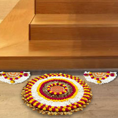 Smaran Handcrafted Decorative Rangoli Mat for Festivals | Handmade Traditional Diwali Rangoli Home Decor | Eco|Friendly & Reusable | Ideal for Navratri, Weddings & Special Occasions (3 Pieces)