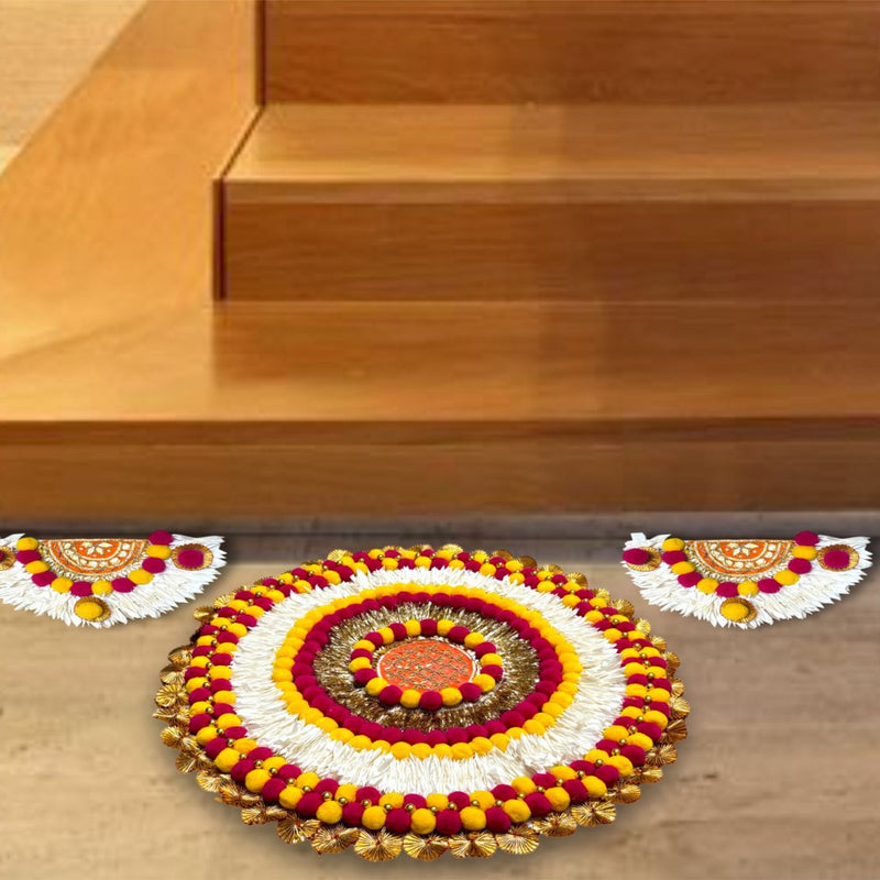 Smaran Handcrafted Decorative Rangoli Mat for Festivals | Handmade Traditional Diwali Rangoli Home Decor | Eco|Friendly & Reusable | Ideal for Navratri, Weddings & Special Occasions (3 Pieces)