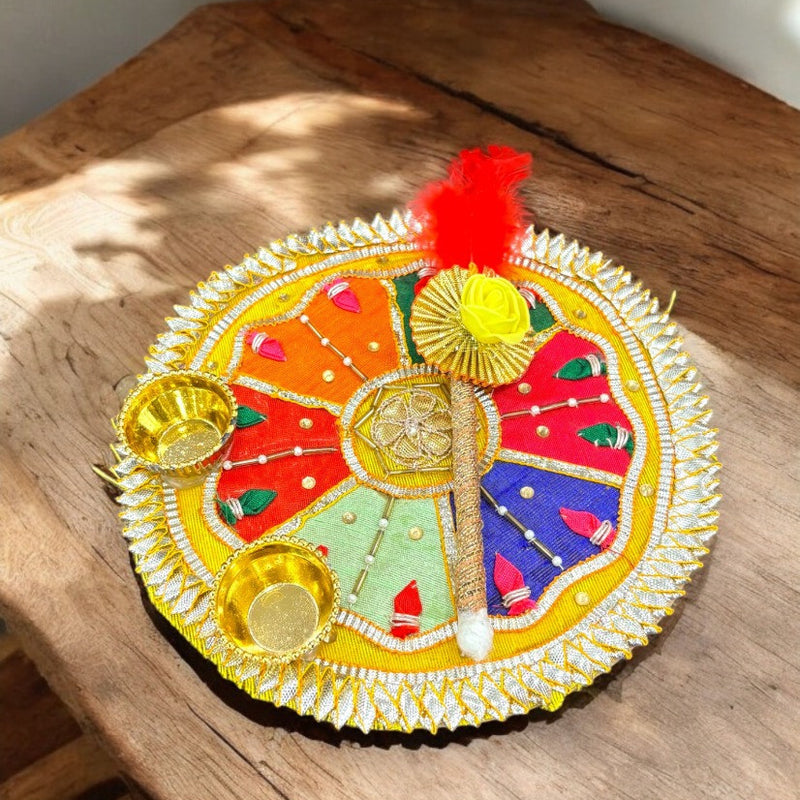 Colorful decorative item on a wooden surface