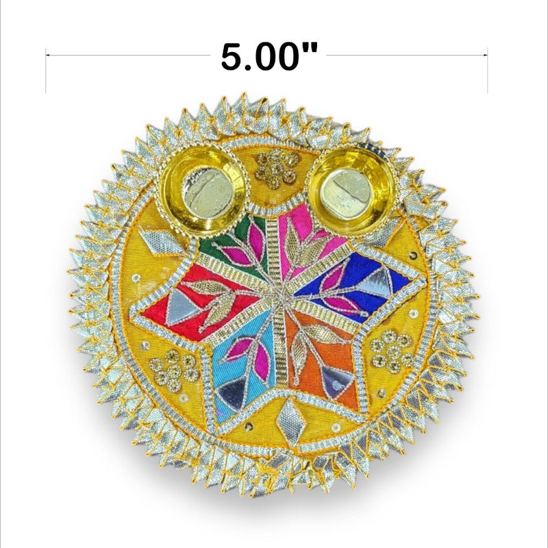 Decorative round object with colorful design and gold accents, labeled '5.00