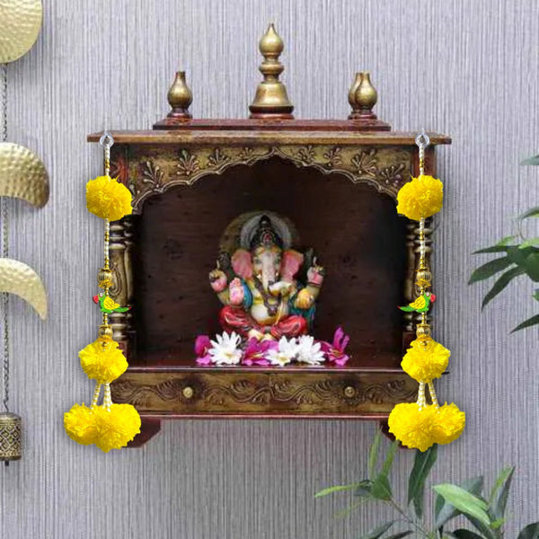 Smaran Artificial Marigold Flowers and Parrot Door Hanging, Toran with Golden White Beads Traditional Door Hanging Latkan for Door, Wall Hanging, Home Decor, Pooja Room, Latkan for Festival Decoration
