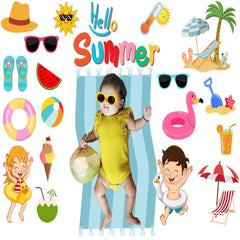 Todfod Summer Theme Photo Booth Props |18+ Tropical Cards for Kids & Baby Photoshoots | Beach, Palm Tree, Ice Cream Designs | Premium Cardstock Material | Perfect for Birthday Parties & Celebrations