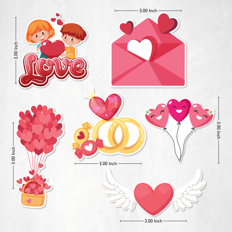 TodFod Valentine Fridge Magnet Set of 6 | 3 Inch Cute Cartoon Love Theme Heart & Couple MDF Wood Magnets