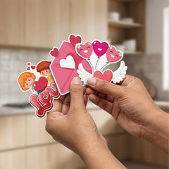 TodFod Valentine Fridge Magnet Set of 6 | 3 Inch Cute Cartoon Love Theme Heart & Couple MDF Wood Magnets