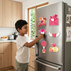 TodFod Valentine Fridge Magnet Set of 6 | 3 Inch Cute Cartoon Love Theme Heart & Couple MDF Wood Magnets