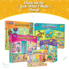 Collection of craft kits with colorful packaging on a white background