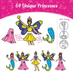 Colorful paper dolls with fairy and mermaid designs on a pink background